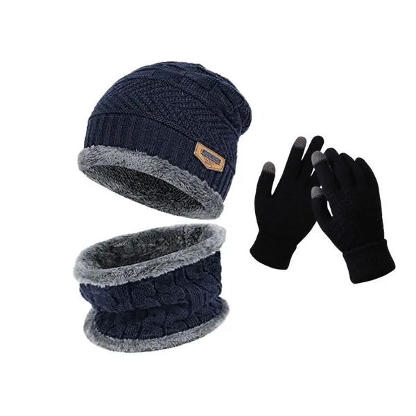Kit de Frio OEM Geométrica em 100% Lã Antialérgica Azul Adulto Unissex com Touca Luva Touch e Protetor de Pescoço Kit de Frio OEM Geométrica em 100% Lã Antialérgica Azul Adulto Unissex com Touca Luva Touch