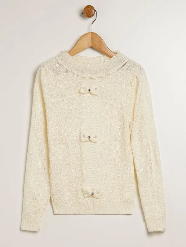 Blusão Tricot Laços Infantil Para Menina - OFF WHITE 6