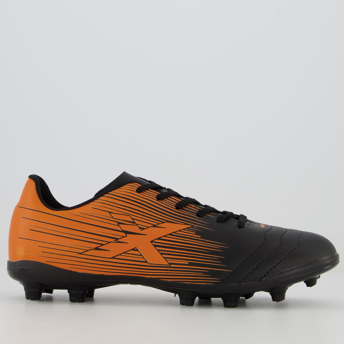 Chuteira Oxn Dynamo Fit Campo Preta e Laranja