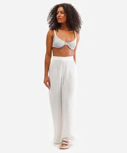 calça saída de praia reta feminina com lurex off white 34