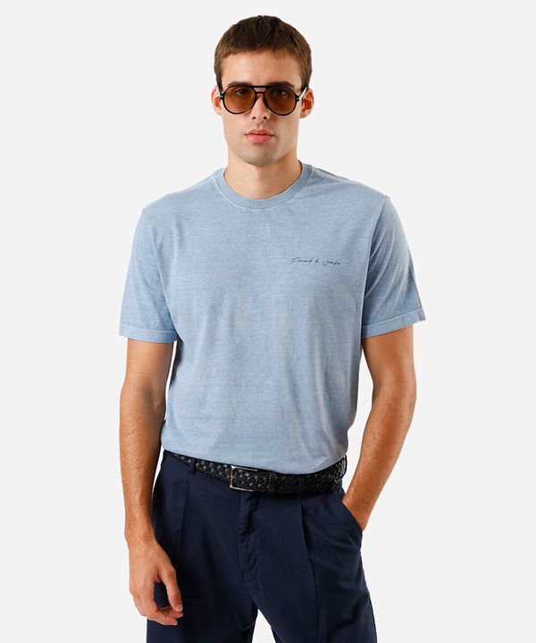 camiseta masculina de algodão estampada estonada azul G