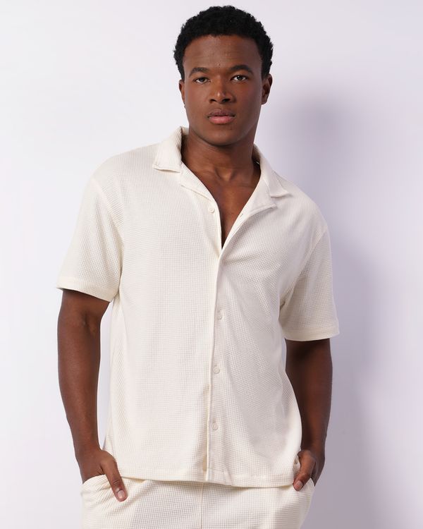 Camisa Masculina Manga Curta Texturizada Com Botões Off White GG