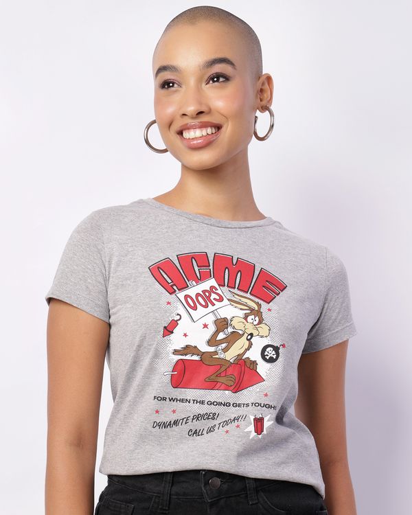 Camiseta Feminina Looney Tunes Coyote Manga Curta Cinza M