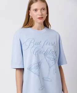 camiseta feminina de algodão oversized cocktails mindset azul M