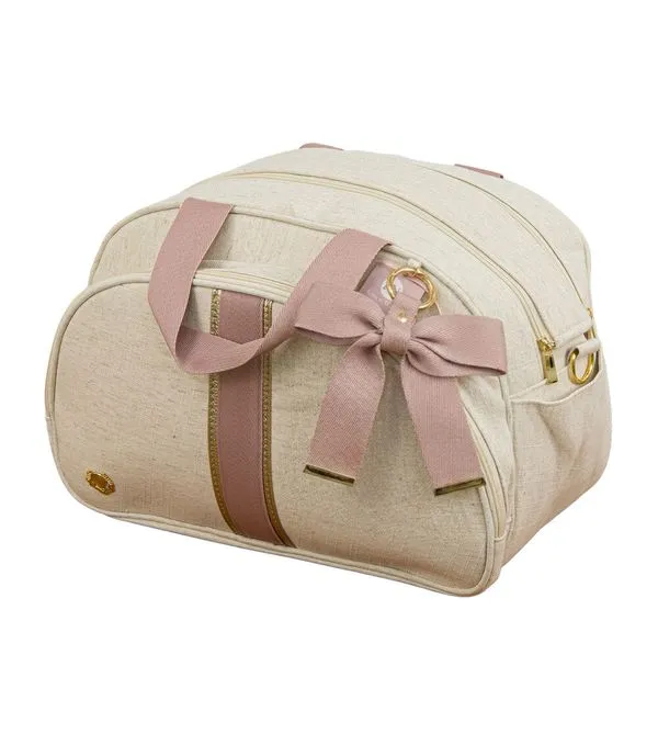 Bolsa Maternidade com Trocador Malu Linho Cru/Rose