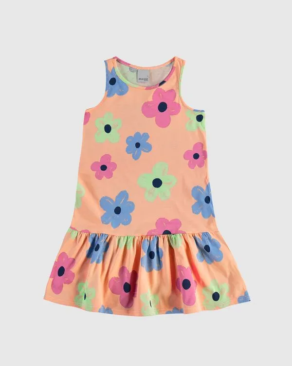 Vestido Infantil Barra Franzida Estampado Em Algodão Malwee Kids Laranja - 10