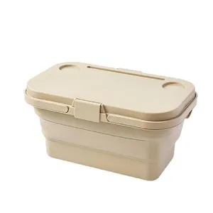 Cesta De Piquenique Expansível 2 Em 1 Com Balde Térmico – Organizador Dobrável Que Vira Mesa Para Notebook E Tablet