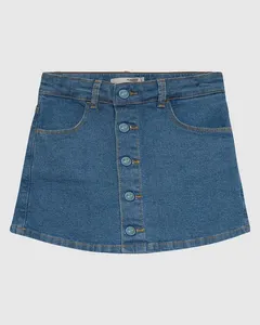 Shorts Saia Infantil Menina Botões Frontais Em Jeans Moletom Malwee Kids Azul - 14