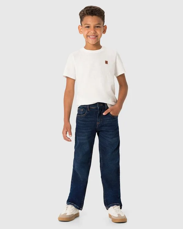 Calça Menino Baggy Cós Ajustável Em Jeans Com Elastano - Carinhoso Azul - 14