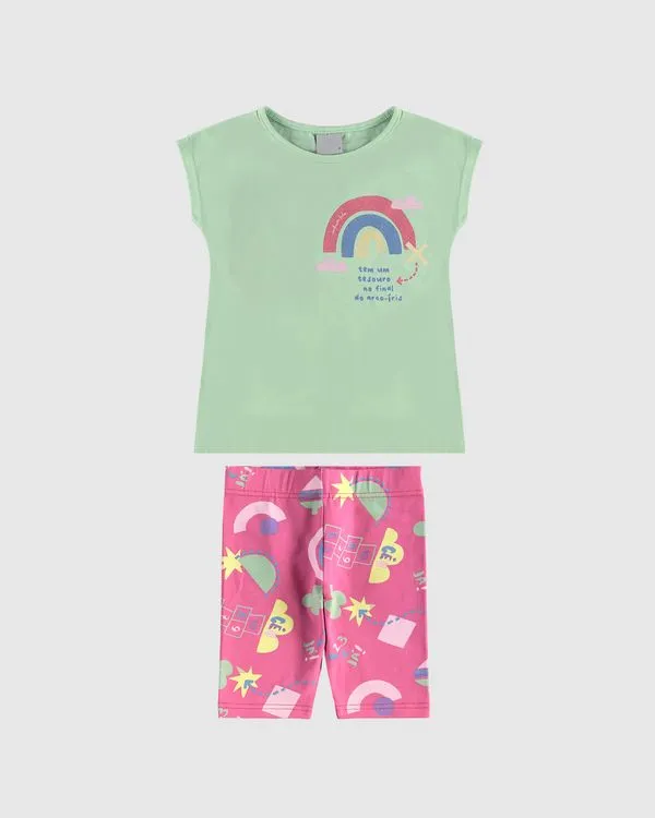 Conjunto Infantil Menina Estampa Tesouro Em Algodão Malwee Kids Verde - 3