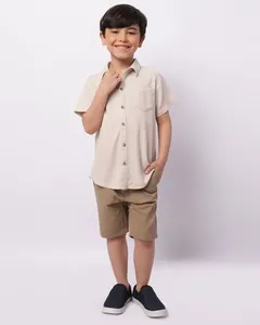 Bermuda Sarja Infantil Reta Social Bolsos Bege 4