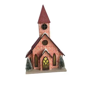 Igreja Decorativa de Natal com Led 20cm com Iluminação a Pilha em MDF e Papel Ondulado Cinza Tok da Casa Igreja Decorativa de Natal com LED 20cm com Iluminação a Pilha Cinza Tok da Casa