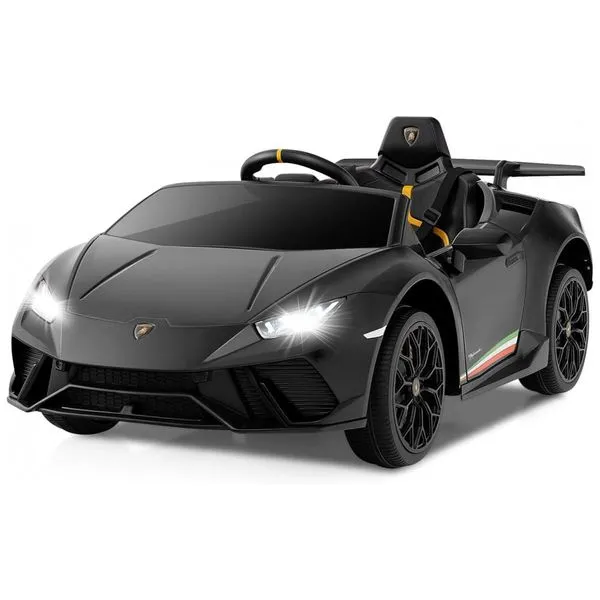Carro Elétrico Infantil Licenciado Lamborghini Huracan OLAKIDS Preto 12V com Controle Remoto, 2 Velocidades, Suspensão, Bluetooth e USB