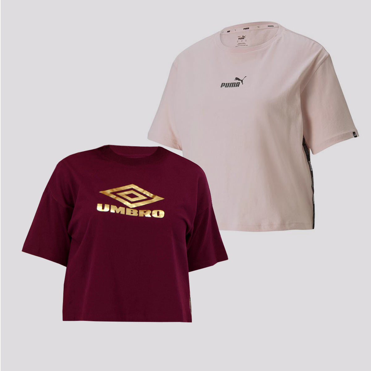 Kit Cropped Puma Power Rosê e Umbro Strip Bordô Feminino