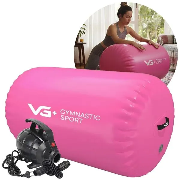 Rolo Inflável para Ginástica 120cm Roller Yoga com Bomba Elétrica 110v VG Plus Rosa