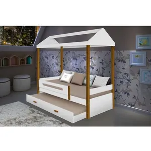 Cama Montessoriana Infantil Sara Solteiro C/ Cama Auxiliar - Branco/Amêndoa - Cor: Branco