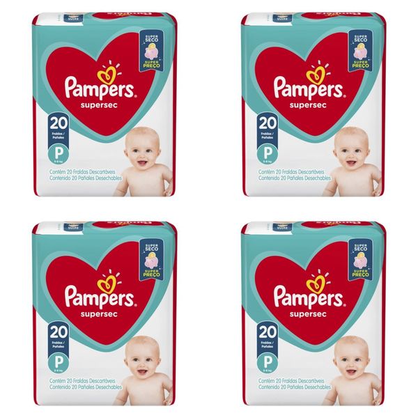 Kit 4 Fraldas Pampers Super Sec "P" Com 20 Unidades cada