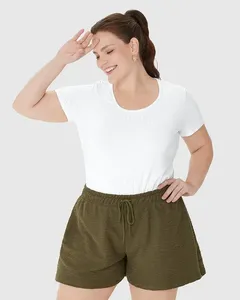 Blusa Feminina Plus Size Decote Redondo Em Malha Viscose Canelada Branco - G1