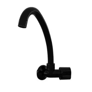 Torneira para Cozinha de Parede Bica Móvel Alta Slim Tulipa em Plástico ABS Preto Socel Torneira para Cozinha Parede Bica Alta Slim Tulipa com Alavanca em Plástico ABS Preto Socel
