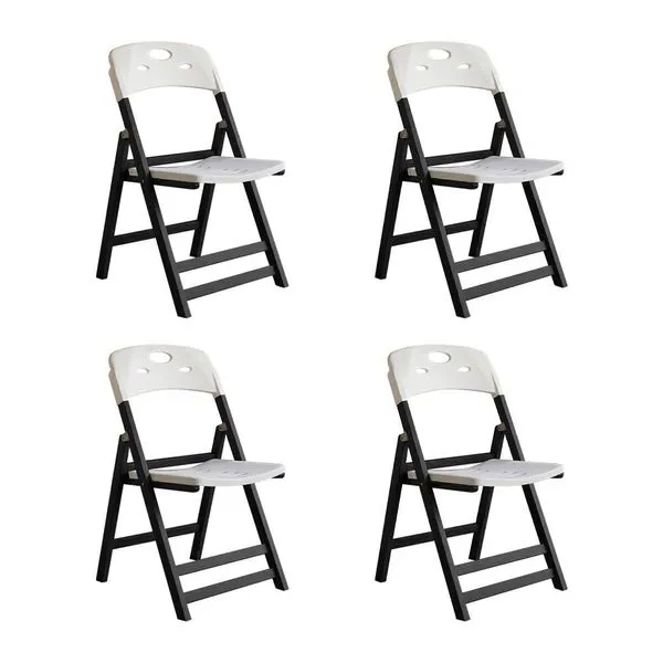 Conjunto 4 Cadeiras Dobráveis Elegance Estrutura em Madeira Assento Polipropileno Preto e Branco Mais Madeira Kit 4 Cadeiras Dobráveis Elegance em Madeira Assento Polipropileno Preto e Branco Mais Madeira