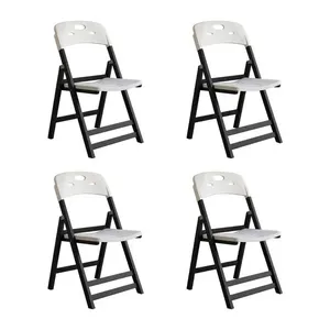 Conjunto 4 Cadeiras Dobráveis Elegance Estrutura em Madeira Assento Polipropileno Preto e Branco Mais Madeira Kit 4 Cadeiras Dobráveis Elegance em Madeira Assento Polipropileno Preto e Branco Mais Madeira