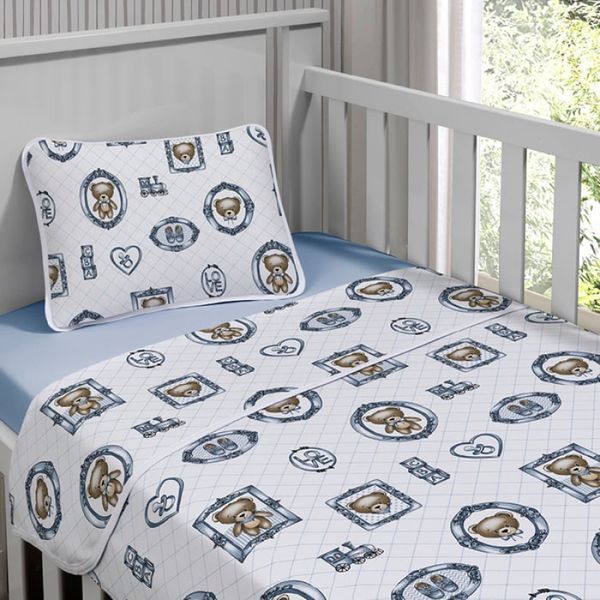 Jogo de Cama Tecebem Malha Mini Cama(Montessoriana)Guilherme 3 Peças Azul