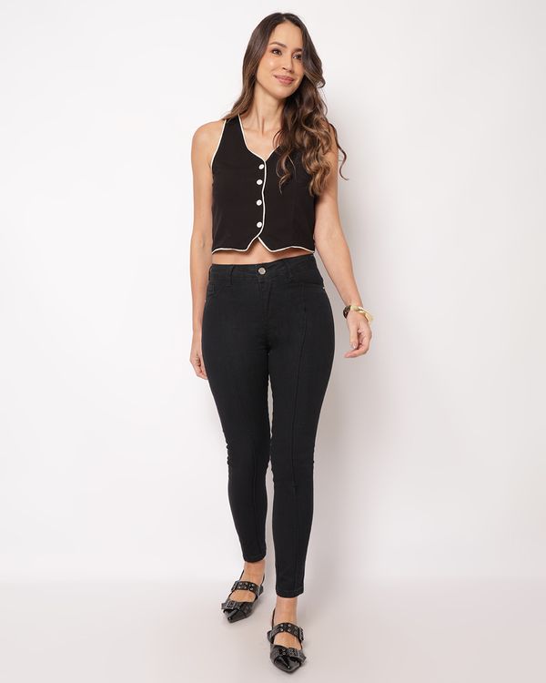 Calça Sarja Feminina Cigarrete com Bolsos Preta 48
