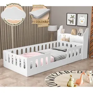 Cama Infantil Helo Solteiro com Colchão Nicho com LED e Luminária Nuvem Branco Hêlo Móveis Cama Infantil Helo Solteiro com Colchão Nicho LED e Luminária Nuvem Branco