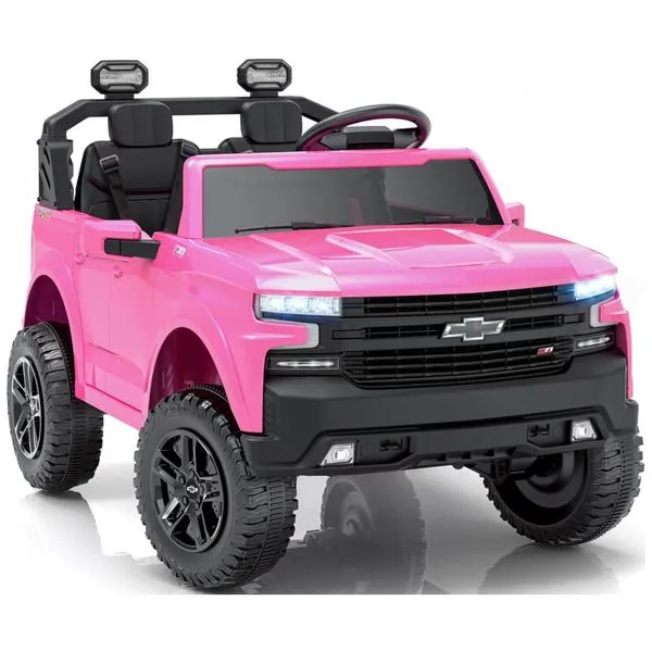 Carro Elétrico Infantil Chevrolet Silverado 24V Rosa 2 Lugares com Controle Remoto, Bluetooth, Luzes LED e Cinto de Segurança