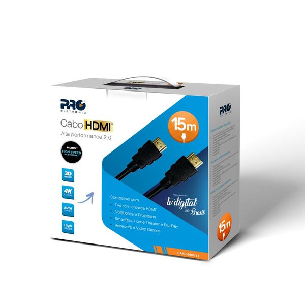 Cabo HDMI Proeletronic 4K ULTRA HD 3D 2.0 15M - CAHD-2000/15