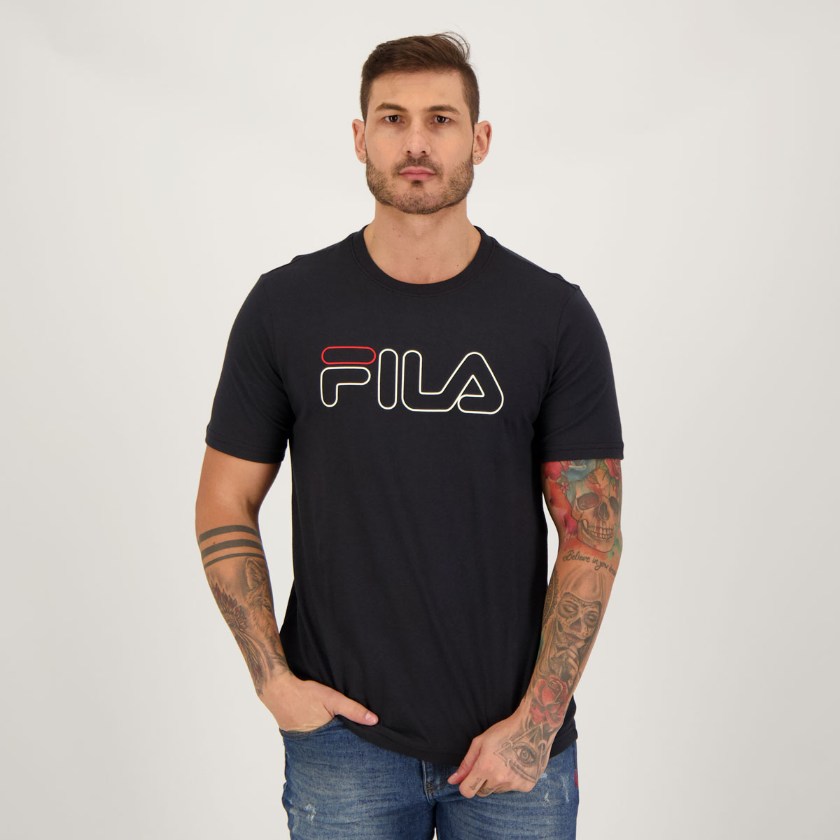 Camiseta Fila Letter Outline Preta