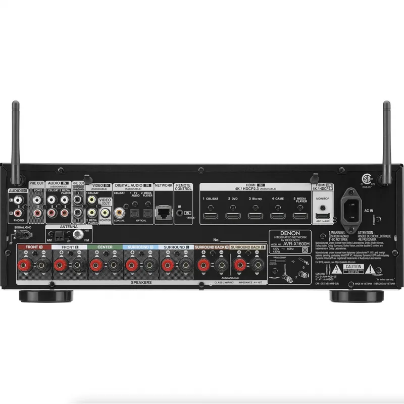 Receiver D e n o n - AVR-X1600H 7.2ch 4K UHD HDR10 Dolby Atmos Bluetooth USB Wifi Zona 2 - Preto/110v