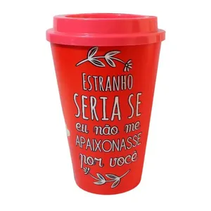 Copo com Tampa Frase "Estranho Seria" em Plástico 650ml TUR010 - Turquesa