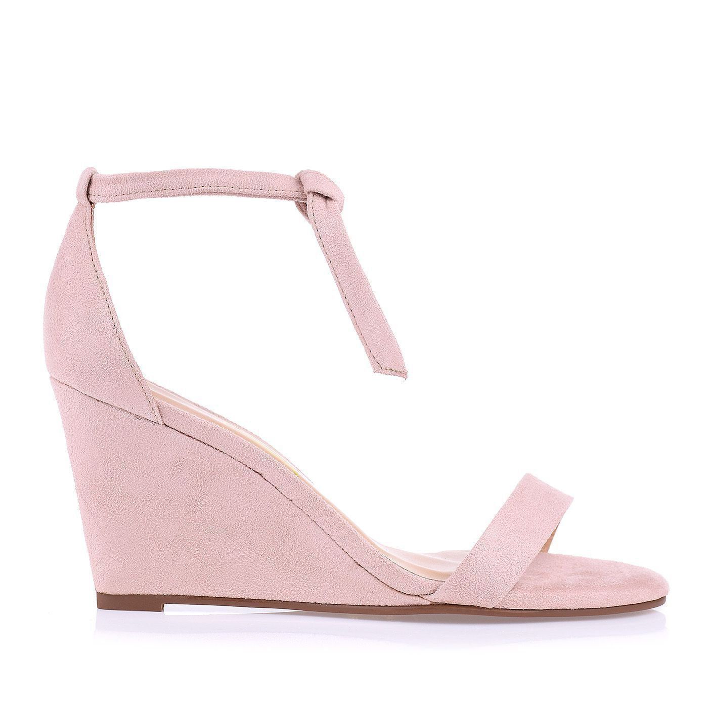 Anabela Salto Médio Tira/Lace Up Camurça Nude