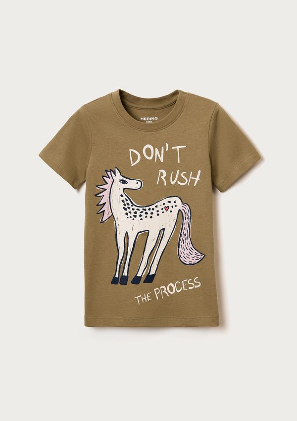 Blusa Infantil Menina Manga Curta Com Estampa - Caqui 004