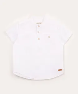 camisa infantil manga curta gola padre com bolso off white 1