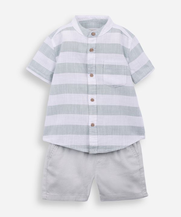 conjunto curto infantil de algodão listrado off white 1