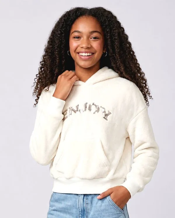 Blusão Juvenil Pelos e Paetês com Capuz Off White 14