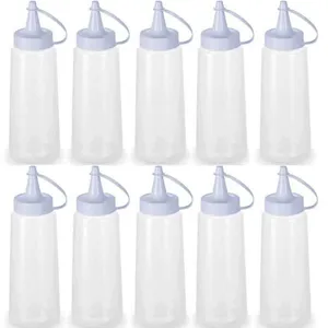 10 Frascos Plásticos para Molhos 250ml Tubo Bisnaga de Maionese Ketchup Transparente Plasvale
