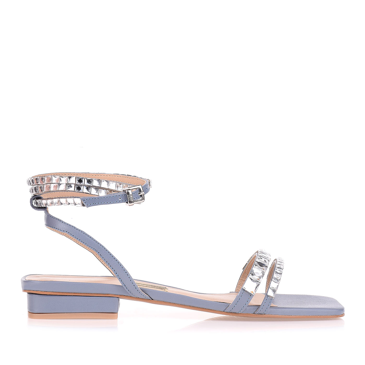 Flat Salto Baixo New Couro Denim
