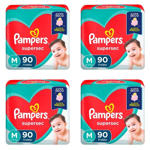 Kit 4 Fraldas Pampers S/Sec Giga M c/90 Unidades cada
