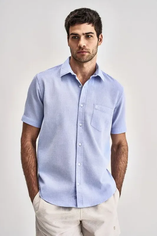 Camisa Casual Manga Curta Maquinetada - Azul - 7