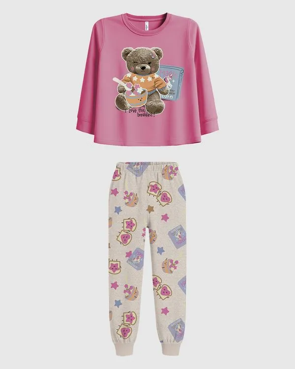 Pijama Longo Infantil Menina Calça Estampada Brilha No Escuro Malwee Kids Rosa - 4