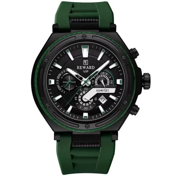 Relógio Masculino Design Robusto Esportivo De Quartzo 3bar à Prova D´agua Verde