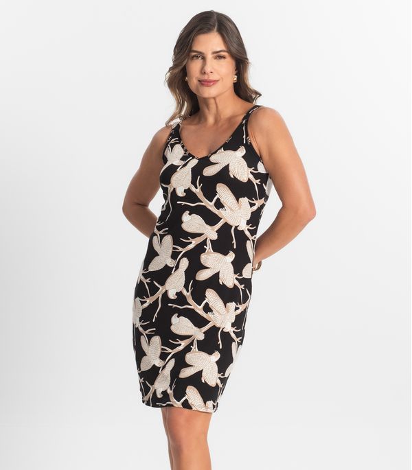 Vestido Estampado Rovitex Preto G