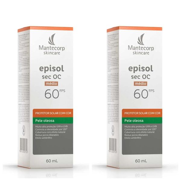 Kit com 2 Unidades de Protetor Solar Facial Episol Sec OC FPS60 Médio 60ml