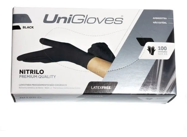 Luva Nitrilica Unigloves 100un G Sem Pó Preto PP