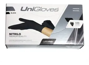 Luva Nitrilica Unigloves 100un G Sem Pó Preto PP