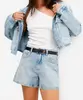 short feminino jeans com bordado e brilhos azul 34