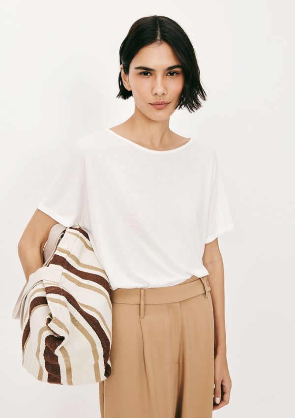 Blusa Básica Feminina Manga Curta Ampla Em Viscose - Off white XXG